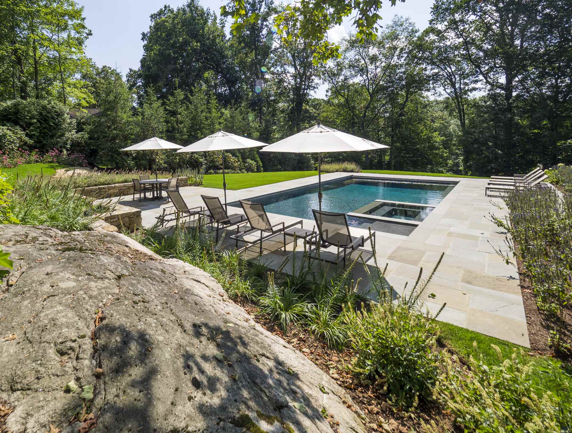 Garden Pergola with Firepit and Pool - Sean Jancski Landscape Architects